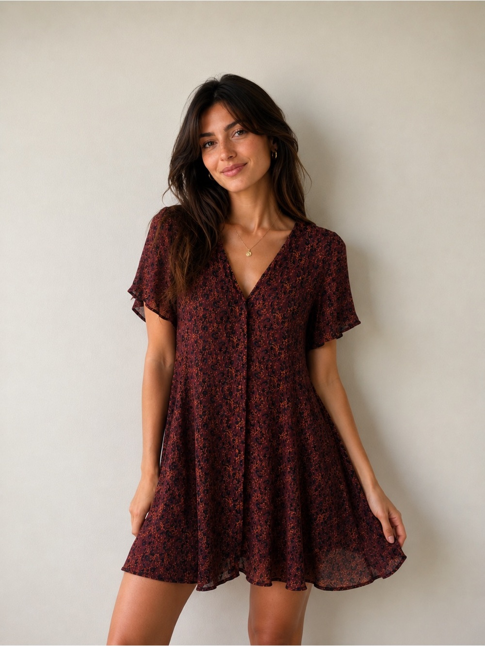 Urban Outfitters Burgundy Floral Mini Dress